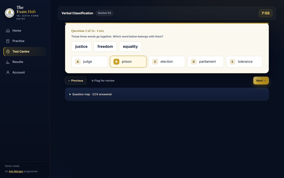 A timed test in The Exam Hub